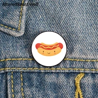 happy hot dog cartoon printed pin custom funny brooches shirt lapel bag cute badge cartoon enamel pins for lover girl friends