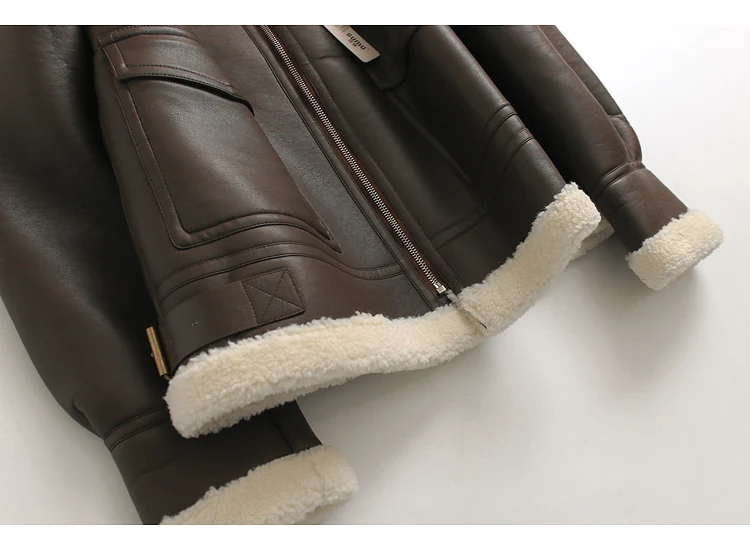 Winter 2022 Thickened Plush Leather Coat Women's Loose Snow Warm Jacket Faux Leather Motorcycle Lamb Wool Coats Female enlarge