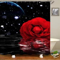 starry red rose shower curtain lake reflection flower printed waterproof curtains for bathroom romantic love gift for girlfriend