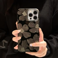 noble black oil painting flowers case for iphone 11 12 13 mini pro max xr x xs 7 8 plus se 2020 ins style soft cover phone shell