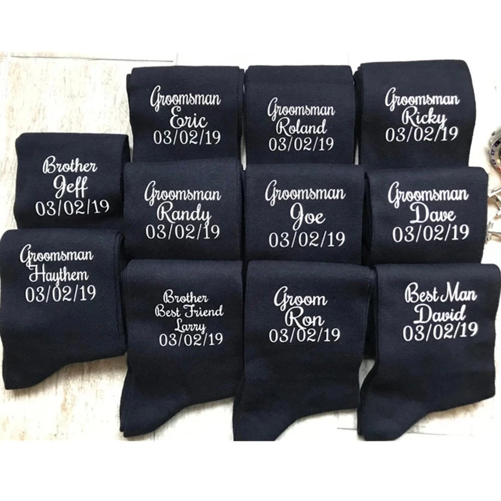 

personalize name wedding groom best man groomsman navy socks Bachelorette father of the bride groom usher sock birthday gifts