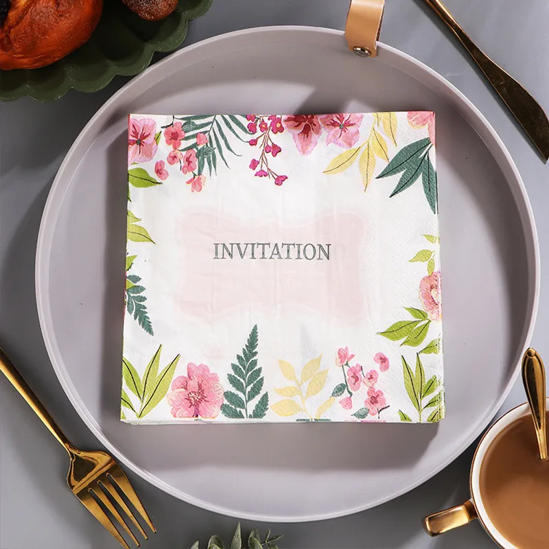 

20pcs/pack Tropical Plant Flower Printed Disposable Home Hotel Cocktail Napkins Paper Tissues Tableware Wedding Party Decor