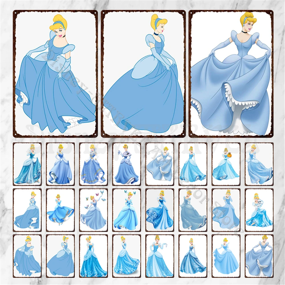 

Disney Tin Sign Cinderella Disney Princess Vintage Metal Plates Wall Stickers Disney Movies Retro Plaques for Kids Room Decor