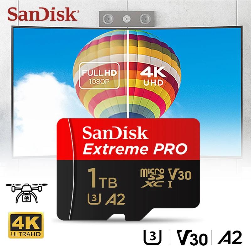 Фото Оригинальная карта SanDisk ExtremePRO microSDXC UHS-l с адаптером 64G 128G 256G 512G 1T U3 A2 V30 4K 32G A1 для планшета/монитора/ПК №3