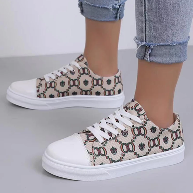 

2022 New Shoes For Women Canvas Shoes Flat Sneaker Vulcanized Shoe Thick Sole Flower Print Brand Women Shoes Zapatillas Mujer