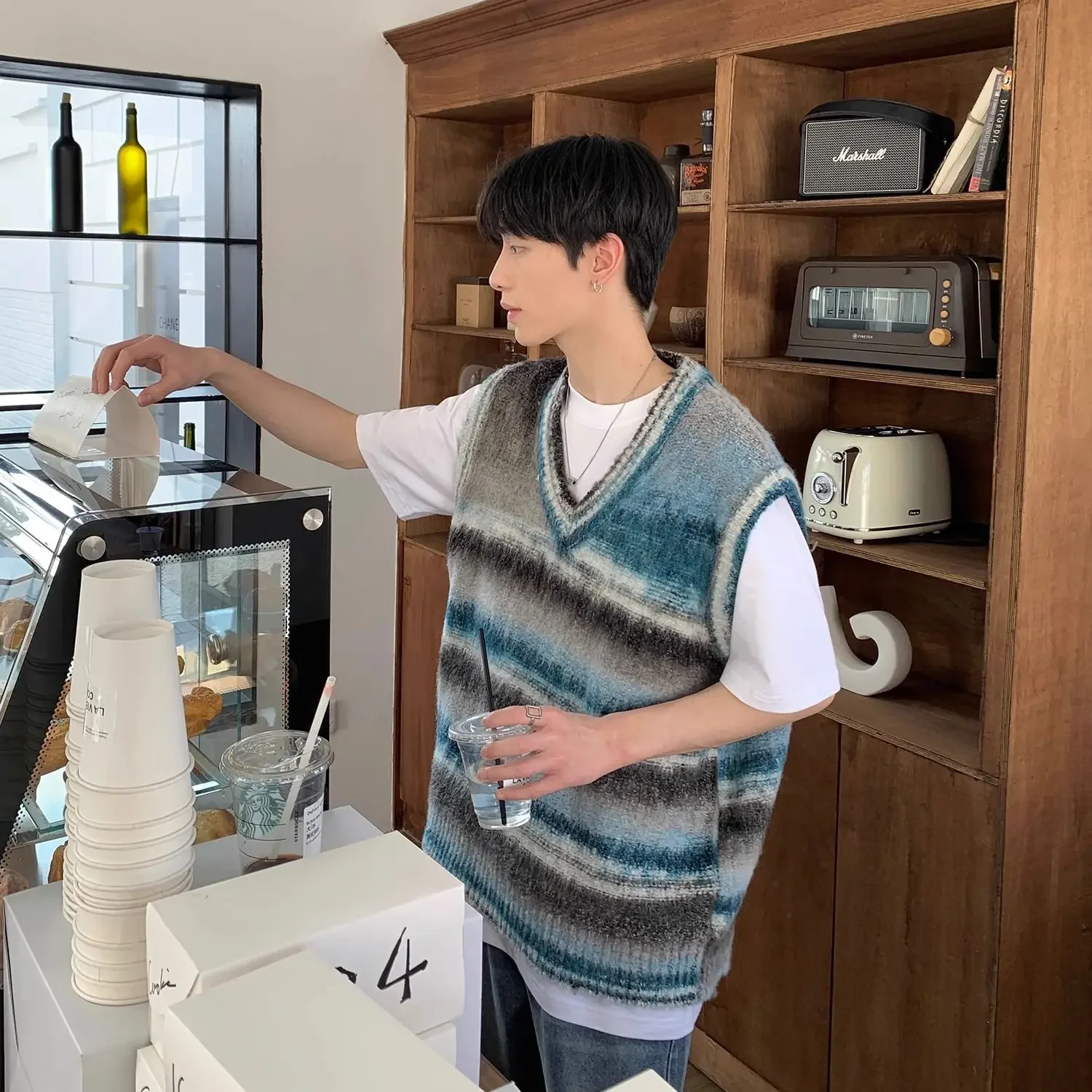 Свободные вязаные жилеты с v-образным вырезом для мужчин новая уличная одежда