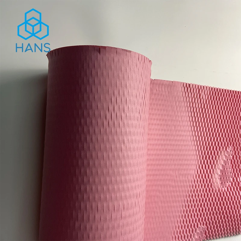 pinkHoneycomb Packing Paper Wrap ，Recycled Cushion Wrapping Roll Eco Friendly Shipping MovingProtective Kraft Packaging Supplier