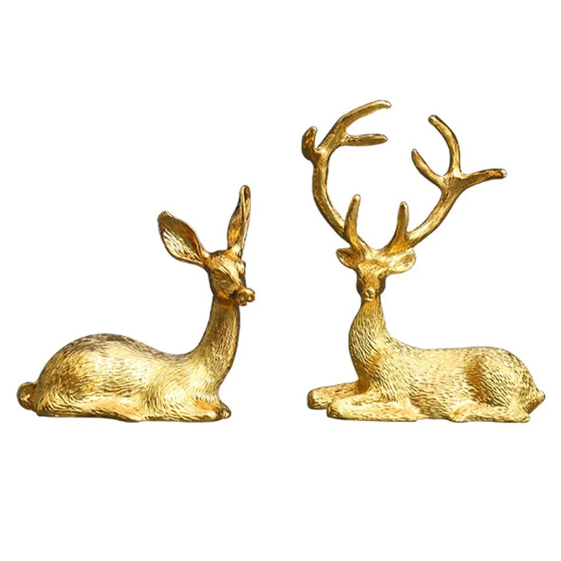 

6 PCS Noble Couple Deer Statue Home Decor Collectible Animal Elk Figurines Office Ornaments Reindeer Golden Sculptures