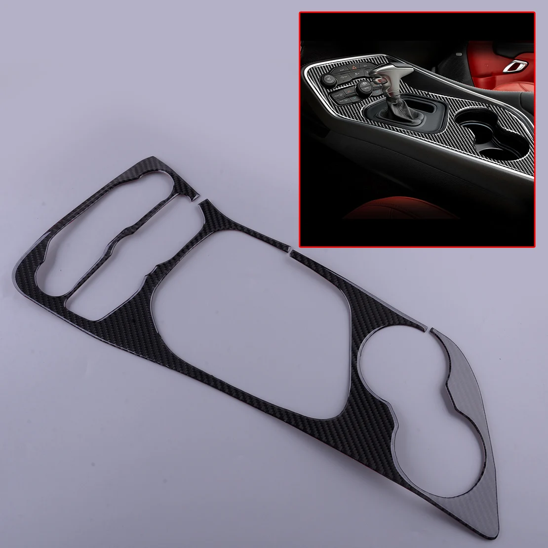 

Gear Shift Box Cover Water Cup Holder Panel Trim Frame Fit for Dodge Challenger 2015 2016 2017 2018 2019 2020 LHD Carbon Fiber