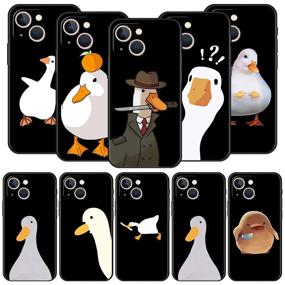 

Cartoon Doubt Duck For iPhone 11 12 13 14 Pro Max Mini Phone Case X XR XS 7 8 Plus SE 2020 Luxury Black Silicone Cover Funda