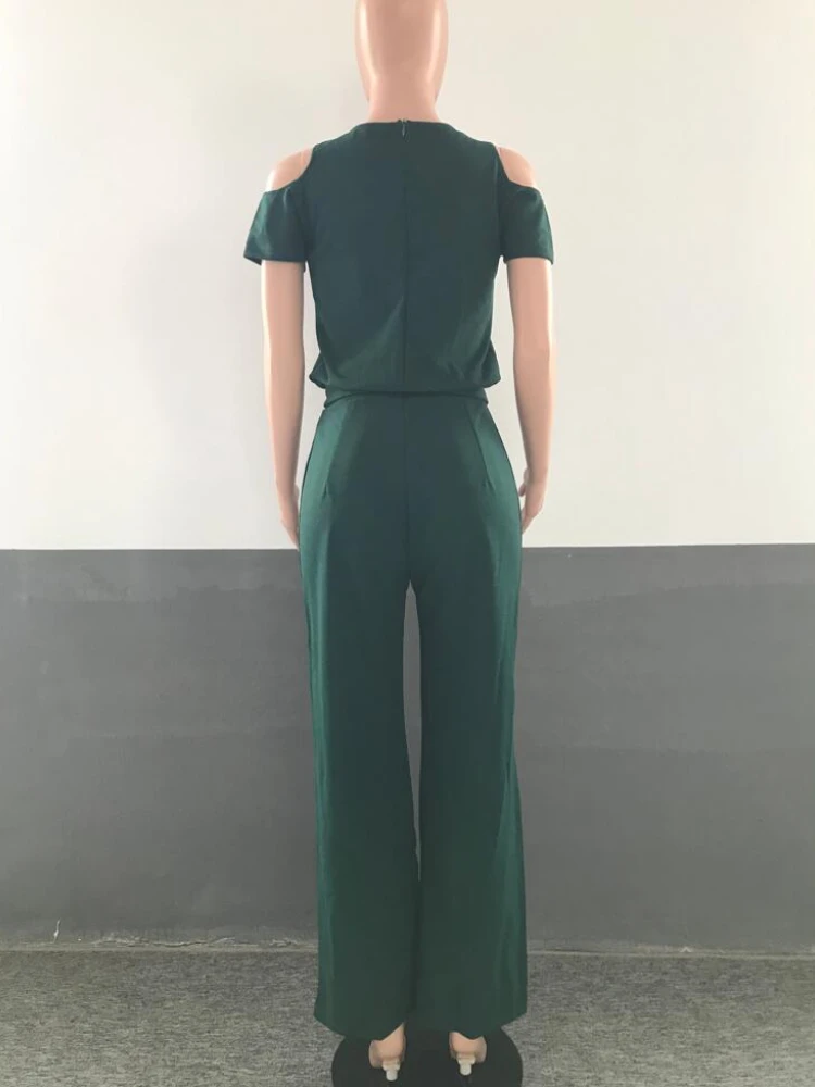 Jumpsuit 2023 New Summer Short Sleeve Sexy Hollow Out Shoulder One Piece Pants Lace Up Decoration Solid Color One Piece Pants