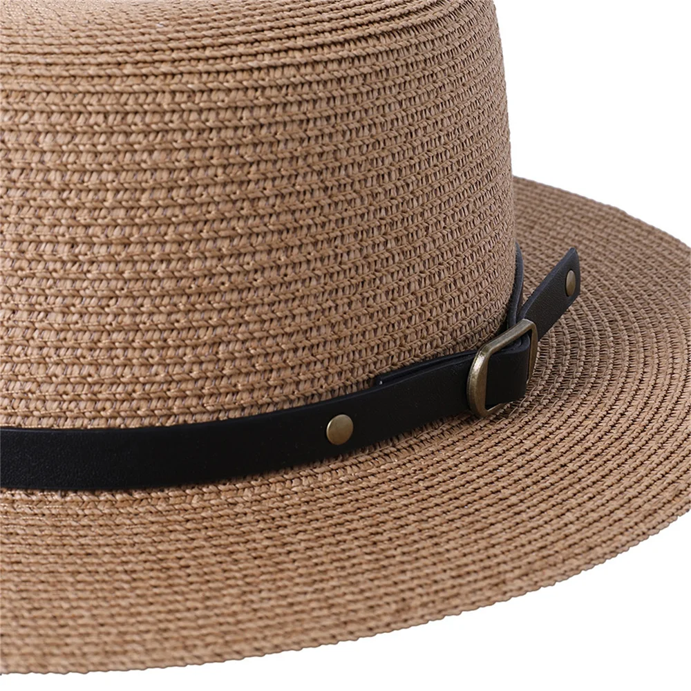 Шляпа Douhoow женская Соломенная с широкими полями и ремешком-гвоздиком