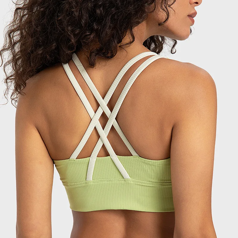 

LuluLemon New threaded color Ms. sports bra one-piece fixed chest pad cross back yoga bra