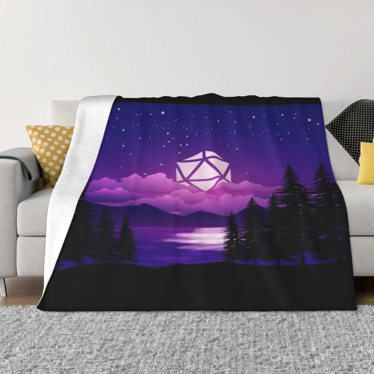Розовый закат D20 Dice Sun Lake Настольные карты RPG и пейзажи Ультрамягкое одеяло из