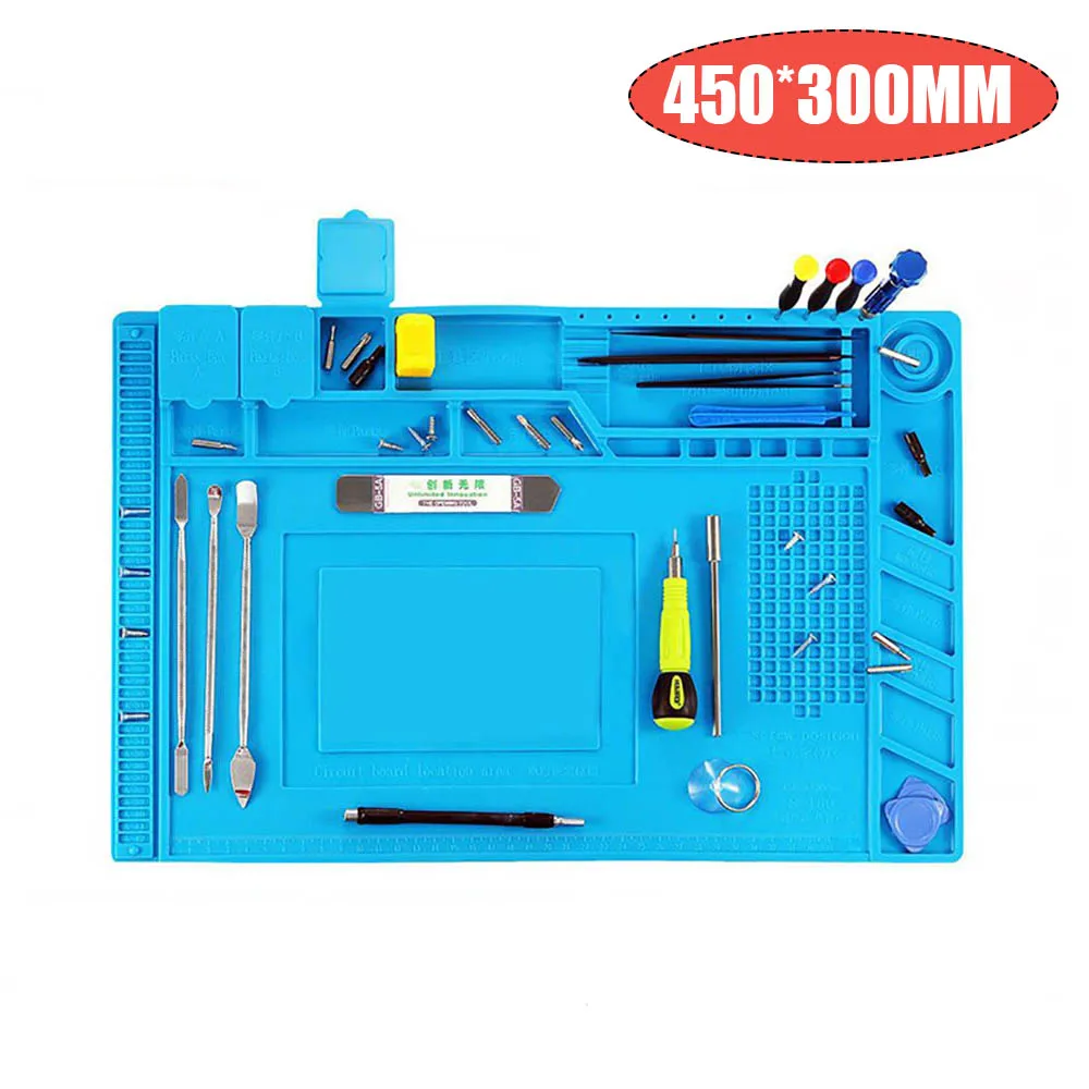 Термостойкий силиконовый коврик для пайки Blue 450x300 мм