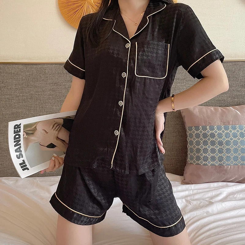 CAIYIER 2022 Colorful Plover Grid Print Women Sleepwear Summer Silk Korean Pajamas Set Ladies Large Size M-4XL Sexy Lounge Wear