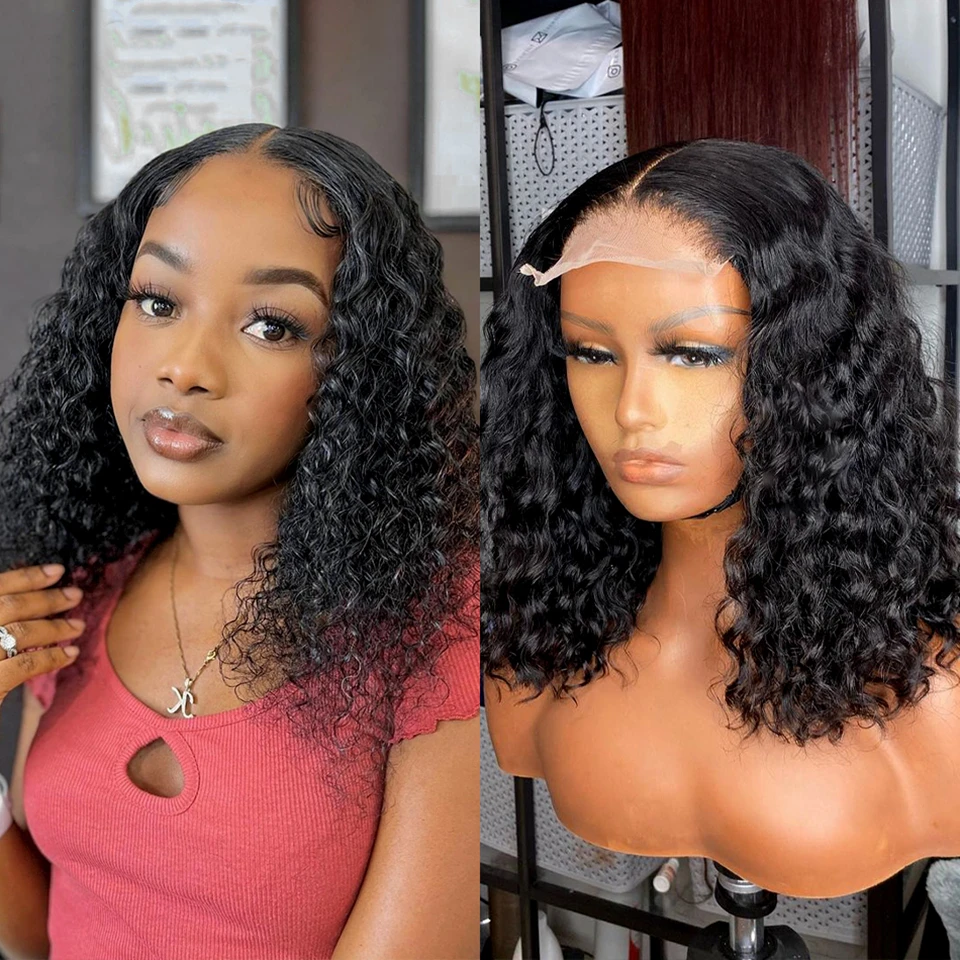 

Peruvian Water Wave 4x4 Transparent Closure Wigs for Women 13x4 Lace Front Short Bob Pre Plucked Lace Frontal Human Hair Wigs