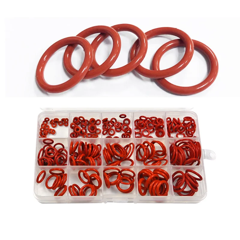 

Boxed 100-250Pcs O Rings Red Silicone VMQ Seal Sealing O-Rings Silicon Washer Rubber O-Ring Set Assortment Kit Set Box Ring