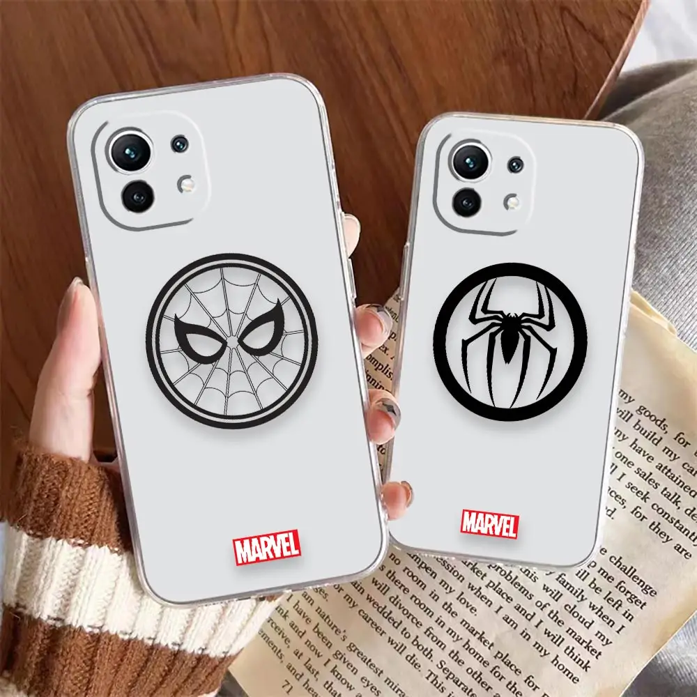

Transparent Clear Phone Case For Xiaomi 13 12 12X 11 11T 10 10S 9SE 9 8 6X 6 Case Funda Coque Shell Marvel Logo Lron Spider-Aan