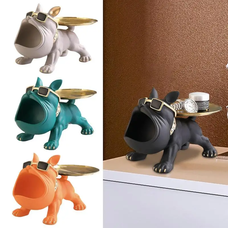 

Keys Storage Bowl French Bulldog Shape Resin Keys Bowl Figurine With Tray Dog Statue Storage Bowl Home Office Table Ornaments