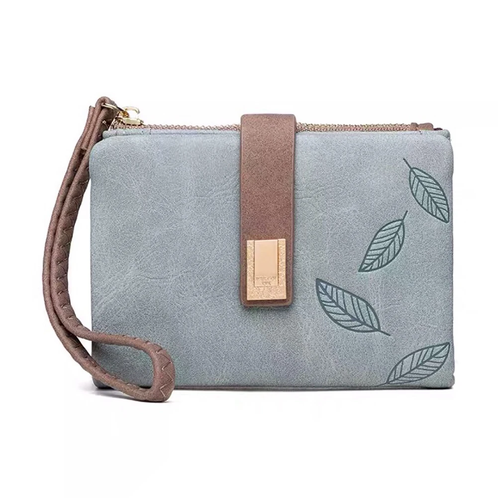 Bolsa Leaves Printed Short Bifold Wallet With Lanyard Multi-Purpose Large Capacity Purse Gift сумка женская Handbags