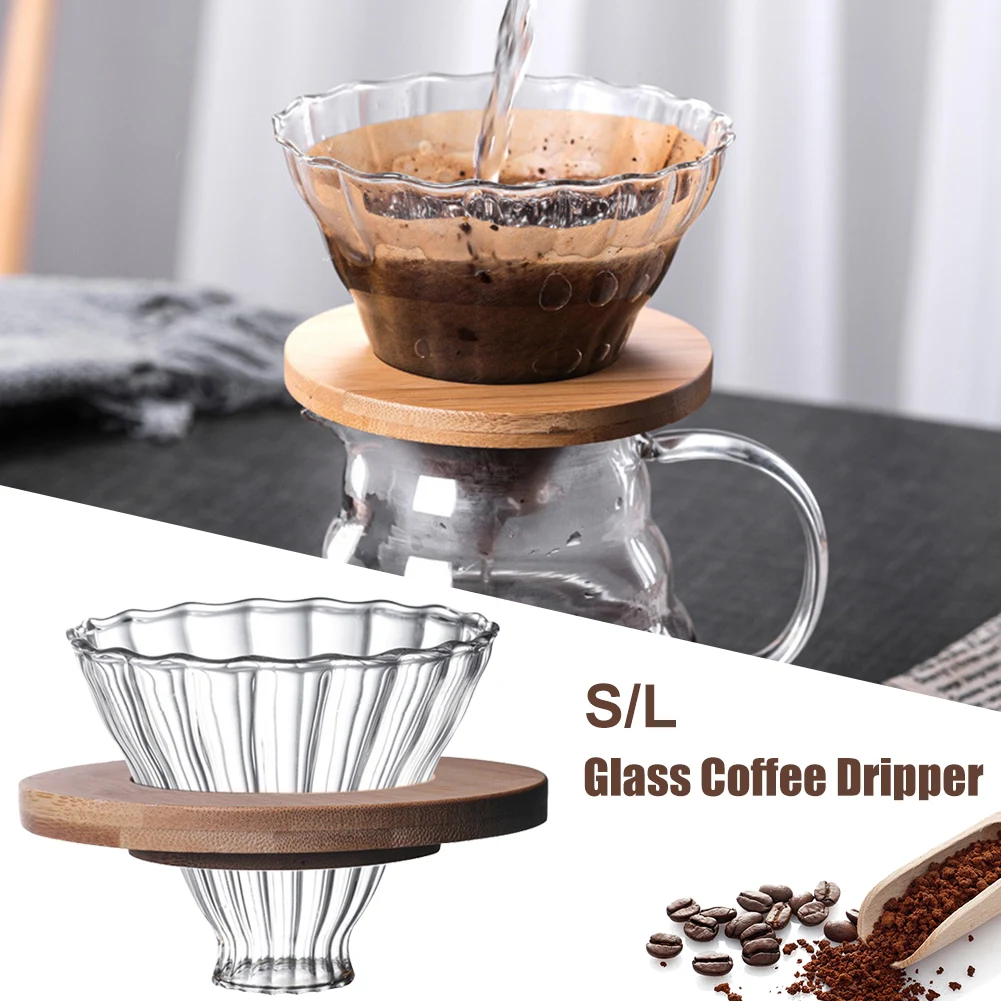 

Glass Coffee Filter Cup Coffee Dripper Immersion Glass Funnel Pour Over Coffee Maker with Wooden Base Slow Brewing Accessories