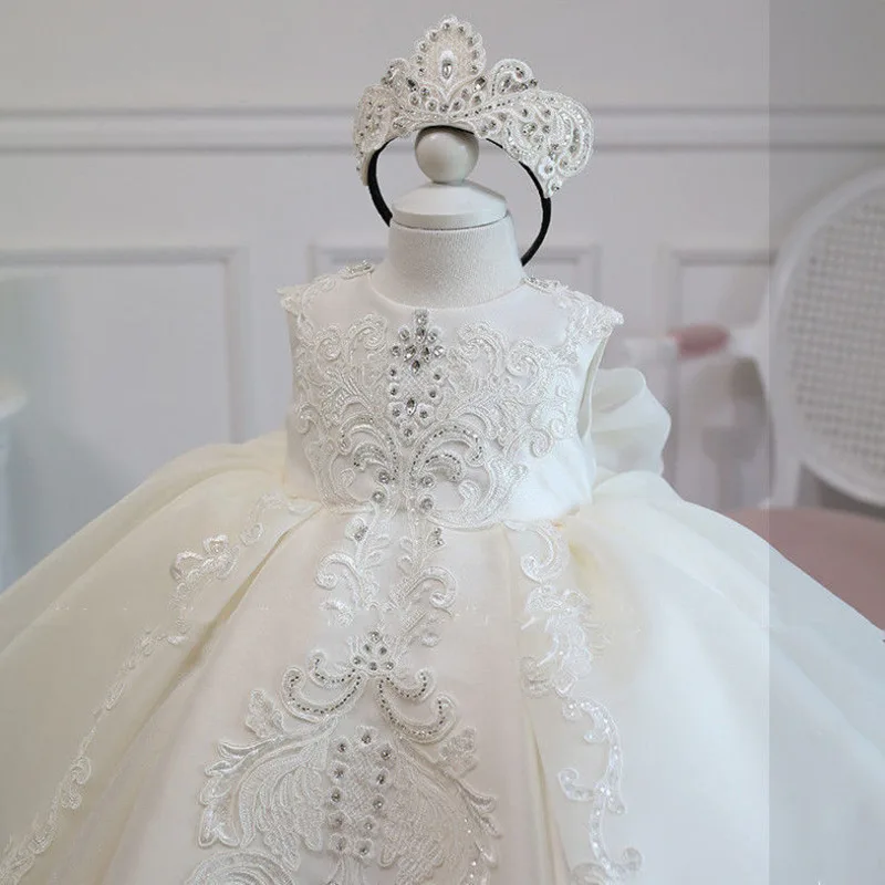 

Детская одежда для девочек, белое платье-пачка, вечернее платье принцессы, свадебное платье для девочек с цветами, вечернее платье с блестками для первого причастия