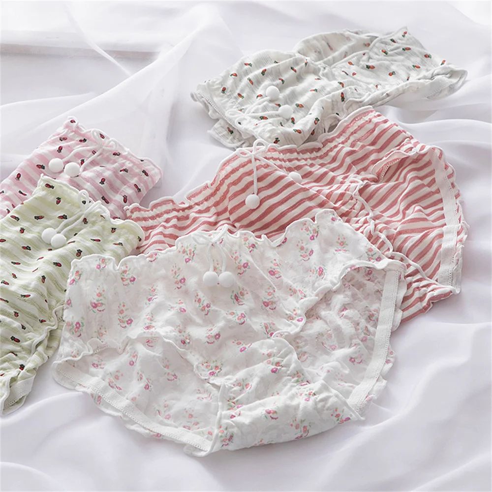 

Small Flower Ruffled Bow Ladies Panties Cotton Crotch Bread Pants Girls Student Lolita Plus Size Panties Underwear Women Panties