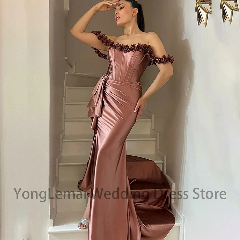 

Pleat Sleeveless Made To Order Robes De Soirée Formal Prom Trumpet Satin Off The Shoulder Lace Up Floor-Length Evening Dresses