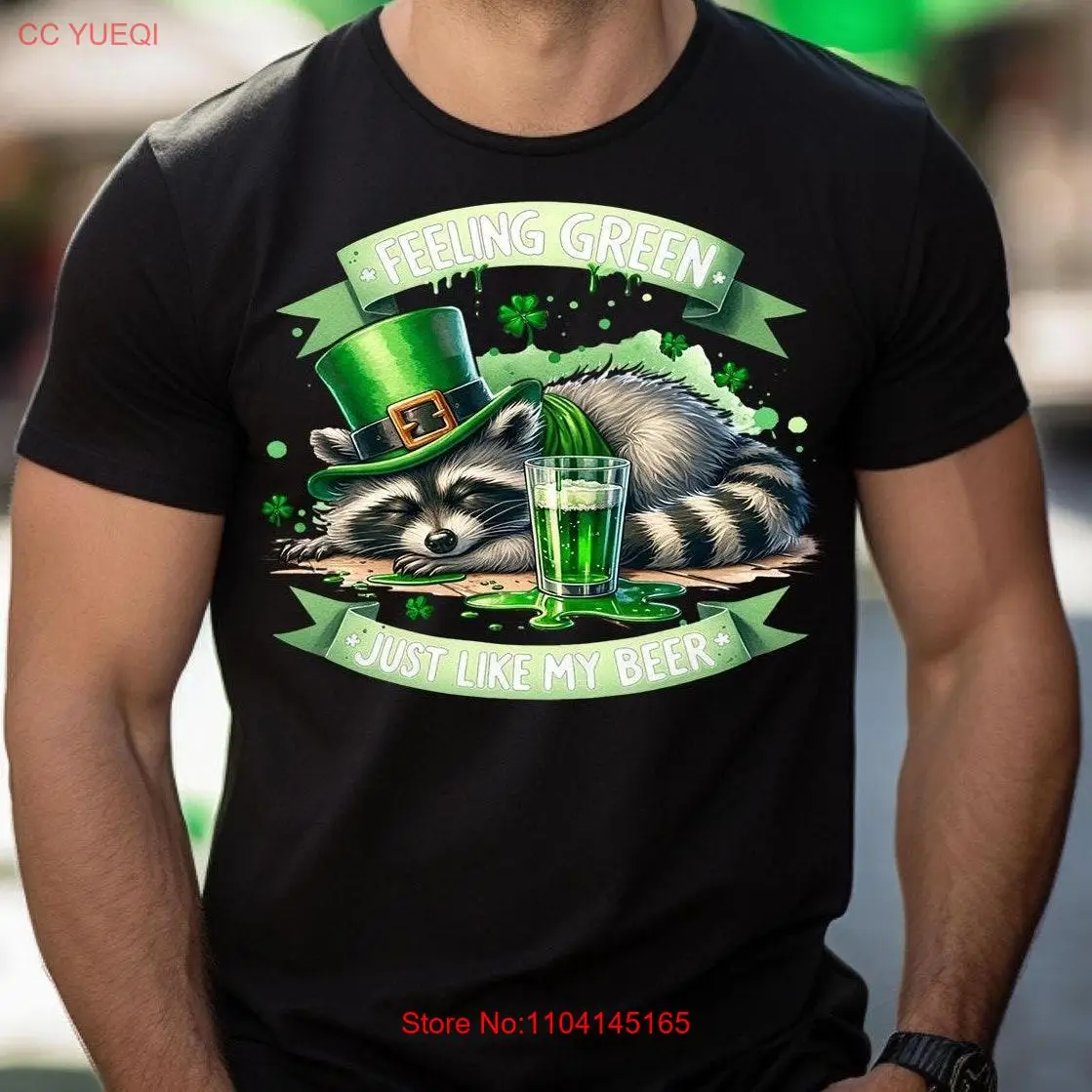 Футболка Feeling Green Just Like My Beer Raccon ко Дню Святого Патрика Shamrock Irish с длинными или