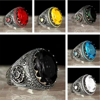 retro mens ring red blue yellow black and white gemstone ring inlaid turquoise gothic fashion personality wedding jewelry