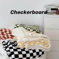 throw blankets checkered fuzzy blanket plaid decorative black blanket soft fluffy shaggy fleece blanket for chair sofa couch bed