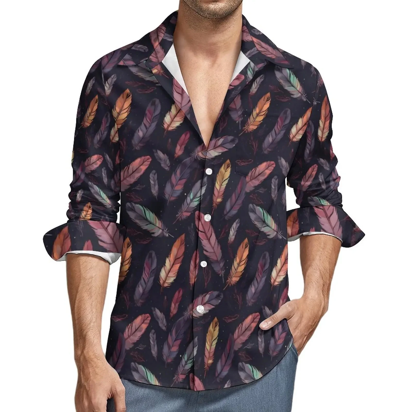 

Рубашка с длинным рукавом для мужчин и женщин, красивая Повседневная модная сорочка с 3D-принтом павлиньих перьев, топ с лацканами, одежда в стиле оверсайз, унисекс