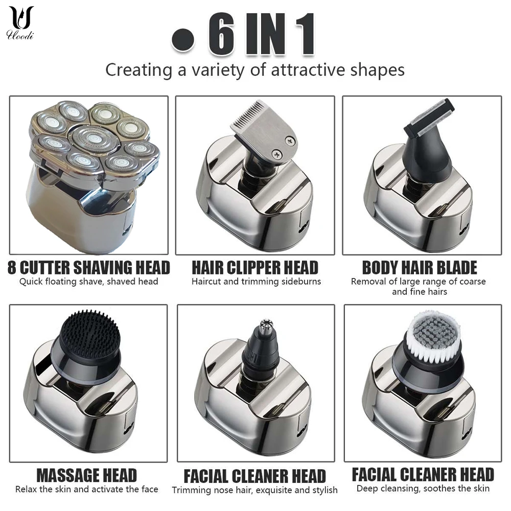 

9D Electric Head Shaver 6 in 1 Shavers for Bald Men Electric Razor Nose Hair Sideburns Trimmer Waterproof Wet/Dry Grooming Kit