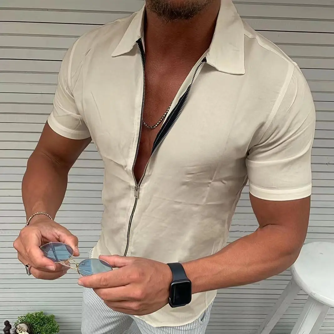 Men's Shirts 2022 Summer Tide Brand New Fashion Simple Multicolor Casual Short Sleeve Shirts Zipper Cardigan
