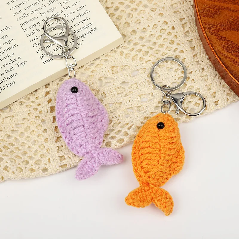 

Cute Knitting Fish Keychains Creative Knitted Weaved Carp Car Keyrings Wholesale 2023 New Kawaii Keychains For Keys Accessories