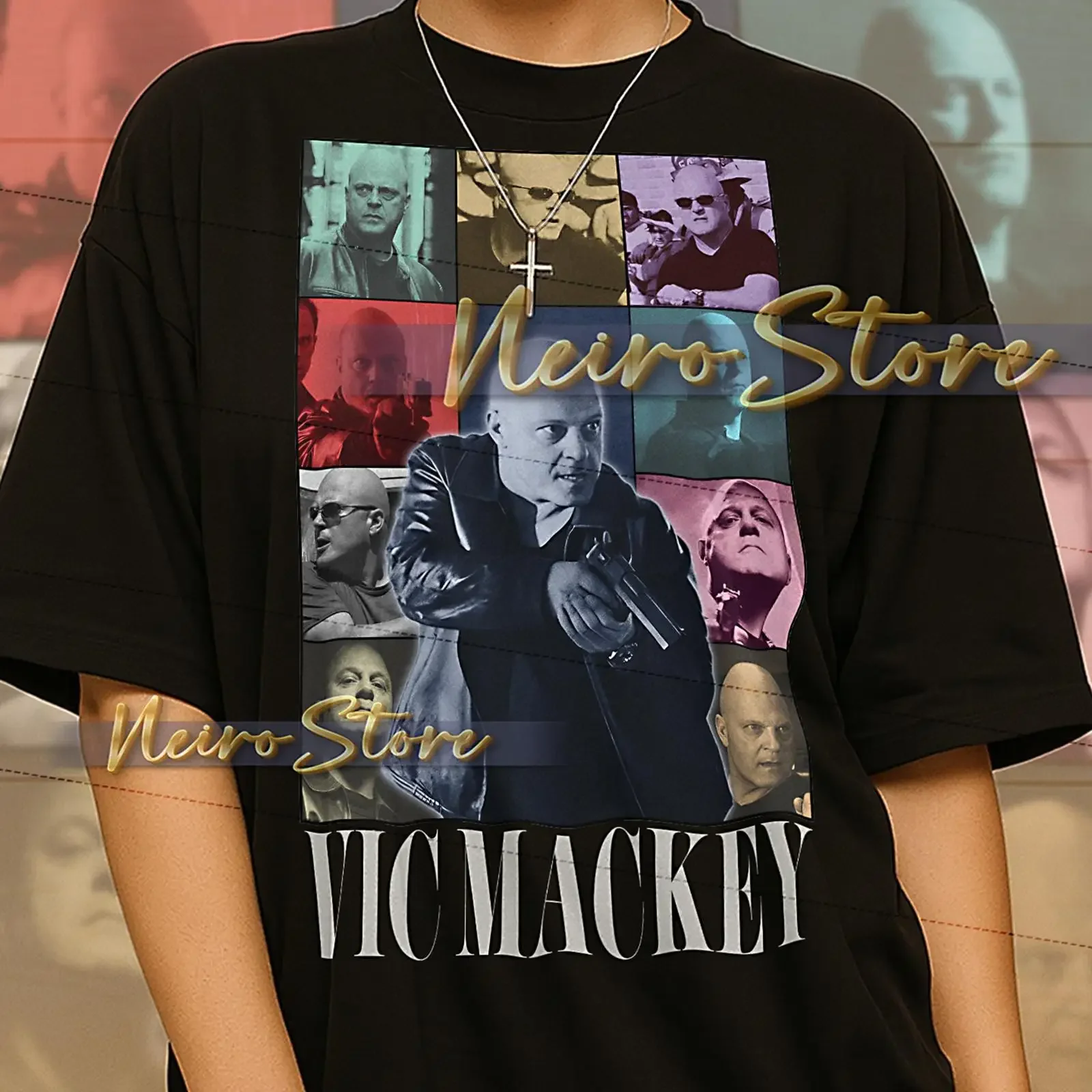 Фото Футболка-лонгслив VIC MACKEY Bootleg в стиле ретро: «Corrupt Cop», «Rough Justice». Винтажный свитер с эффектом потертости, стильный, слегка эластичный. №1