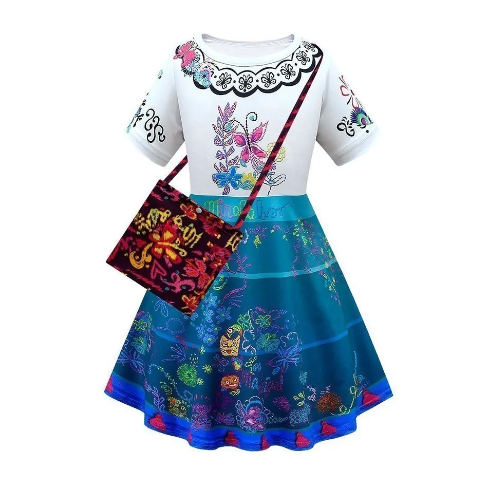 Disney Encanto Girl Princess Dress Kid Luisa Pageant Ruched Costume Children Mirabel Madrigal Cosplay Halloween Printed Clothes