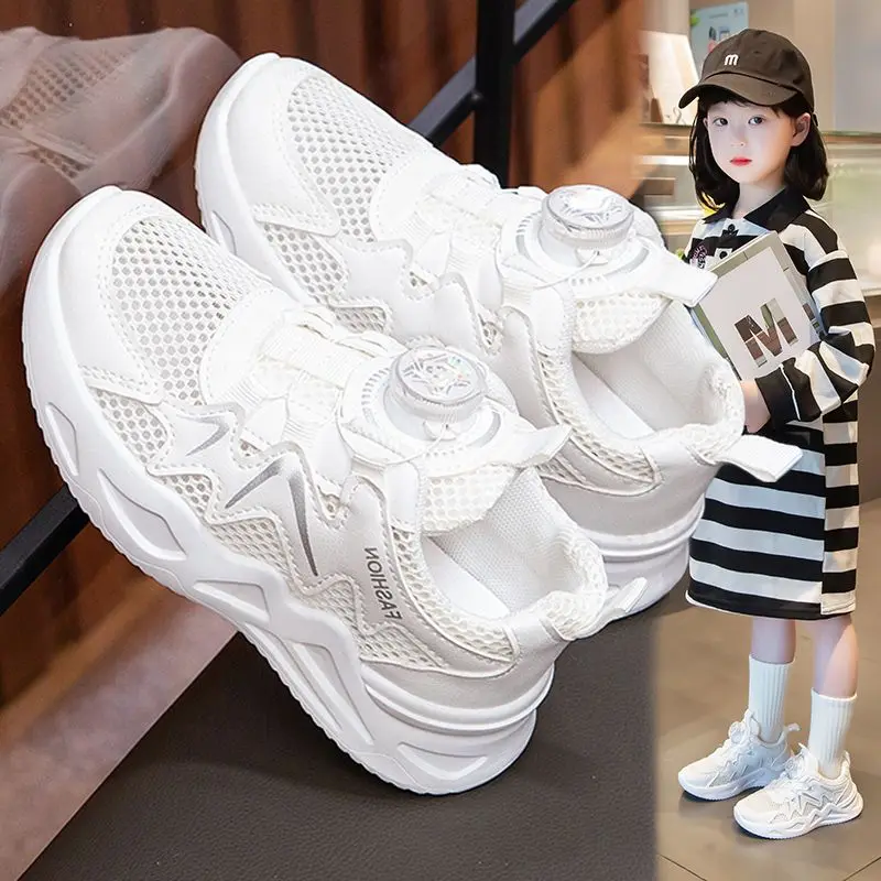 2023 Summer The New Rotary Button White Shoes Soft Bottom Br