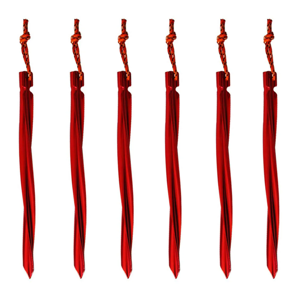 

6 шт., колышки для палатки 25 см со светоотражающими шнурами (красные)