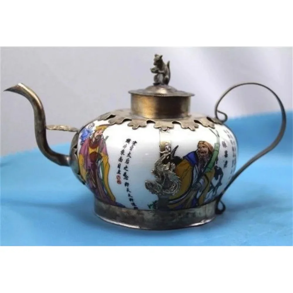 Дизайн серебряная обезьяна китайский Тибетский латунный белый фарфоровый