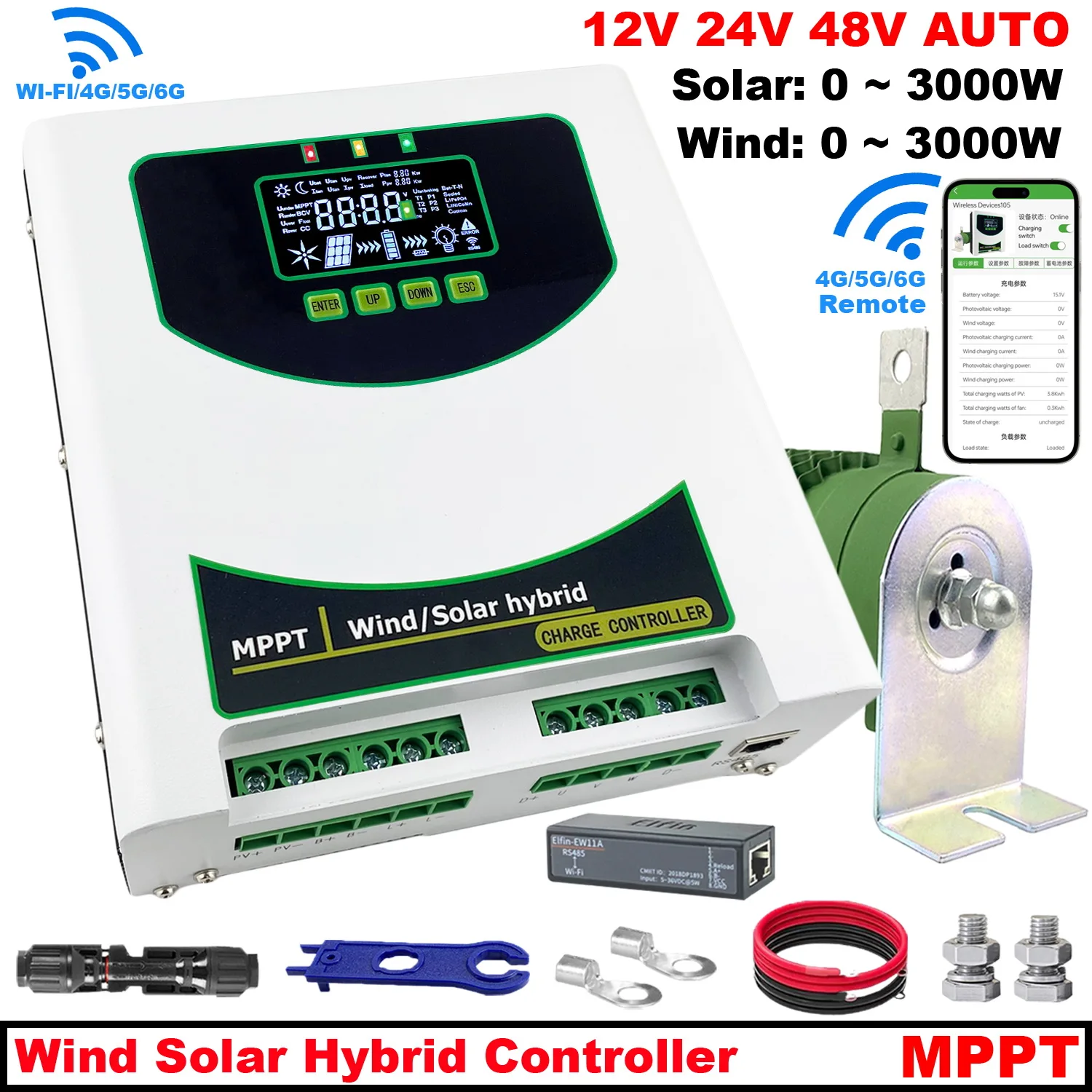 5000 Вт (ветер 3000 + солнечный 2000 Вт) Гибридный контроллер MPPT 4000 1000 1500 12 В 24 48