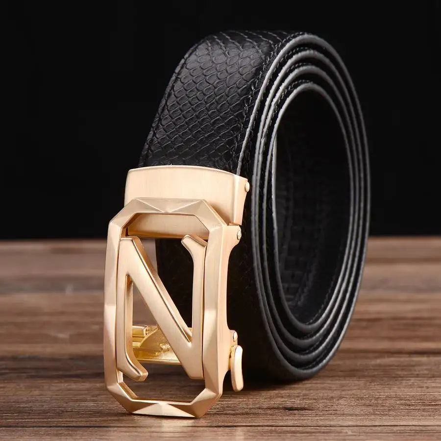Ratchet Leather Dress Belt with Automatic Buckle Men's Genuine Leather Belt Width:35mm
