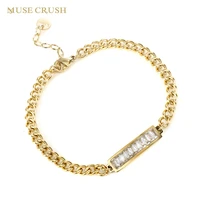 muse crush fashion birthstone bracelet stainless steel shiny cubic zirconia chain bracelets for women girl jewelry birthday gift
