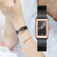 new hot selling fashion womens mesh strap watch simple business waterproof square womens quartz watch