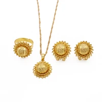 sunflower women jewelry set pendant chainearringsring 18k yellow color arabia indian african bridal lady wedding party gift