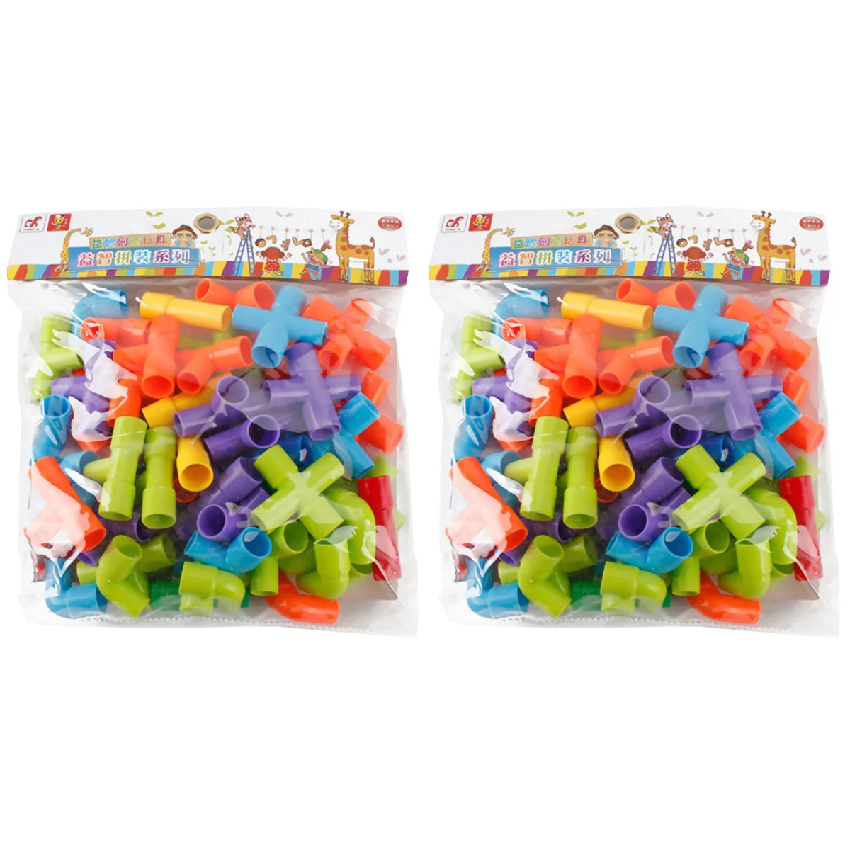 

2 Sets of Plastic Water Pipe Building Blocks Kids Educational Piece and Insert Blocks Assorted Color
