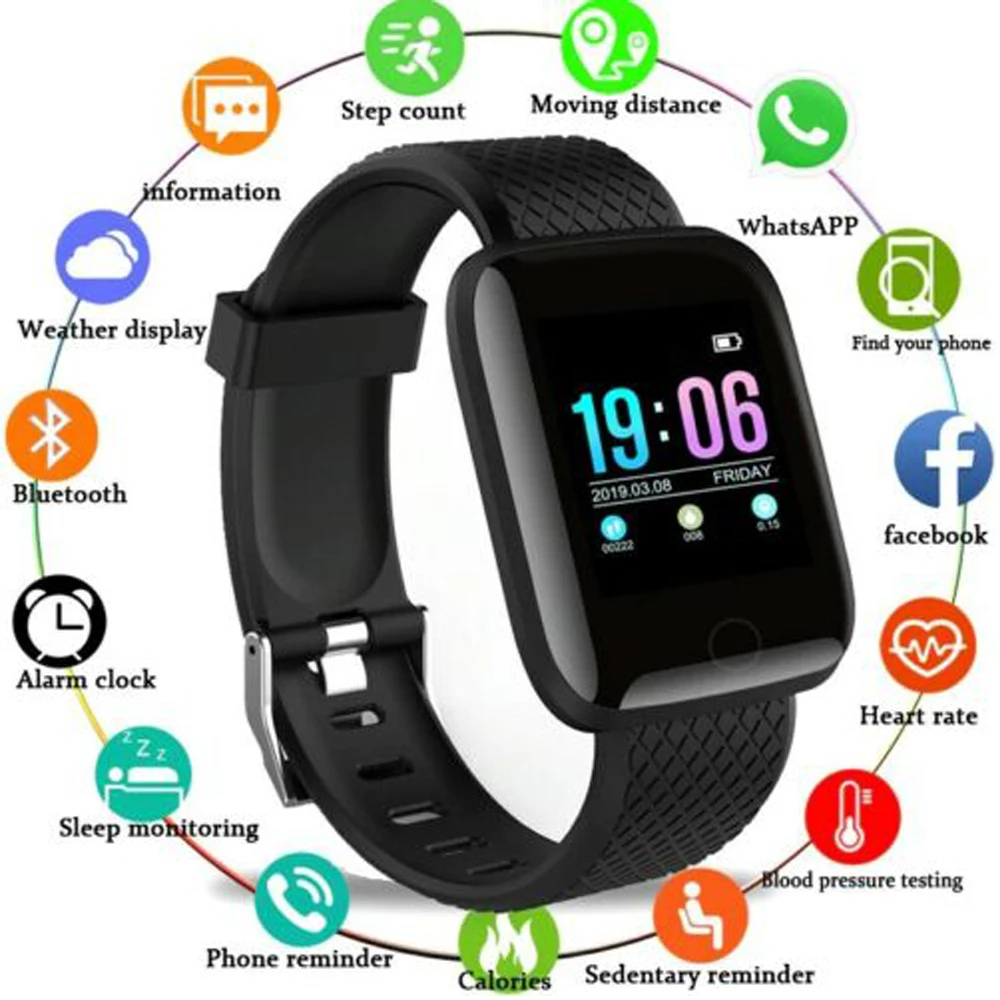 

116Plus Smart Watch Wristband Sports Fitness Blood Pressure Heart Rate Call Message Reminder Pedometer Clock D13 PK D20 Smartwat