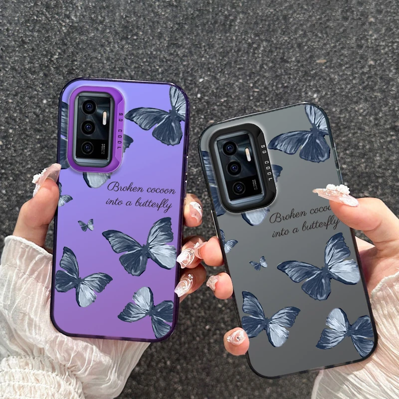 Чехол для vivo S10e V23e Y75 Милая бабочка окрашенная фототкань Противоударная задняя