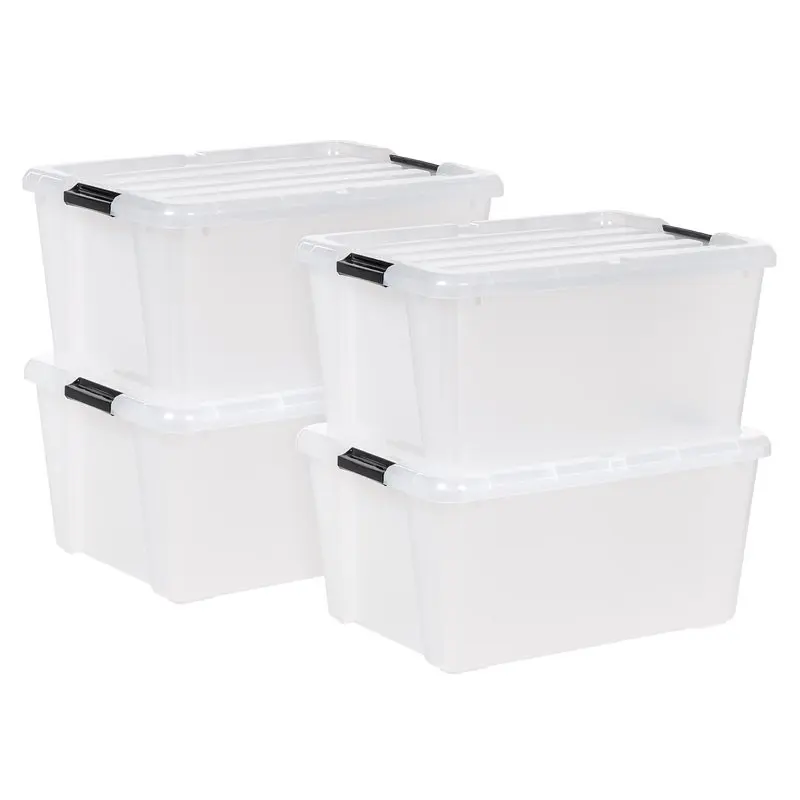 

USA 45 Quart Plastic Storage Box with Buckles, Clear, Set of 4